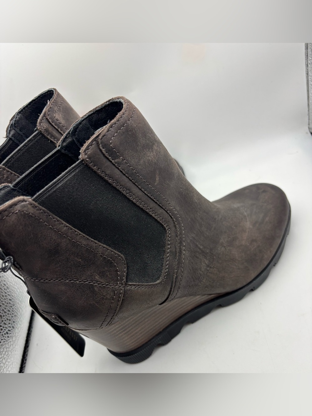 Sorel Joan Uptown Chelsea Wedge Booties Waterproof Brown Leather Women’s 9 NWT - Picture 4 of 9